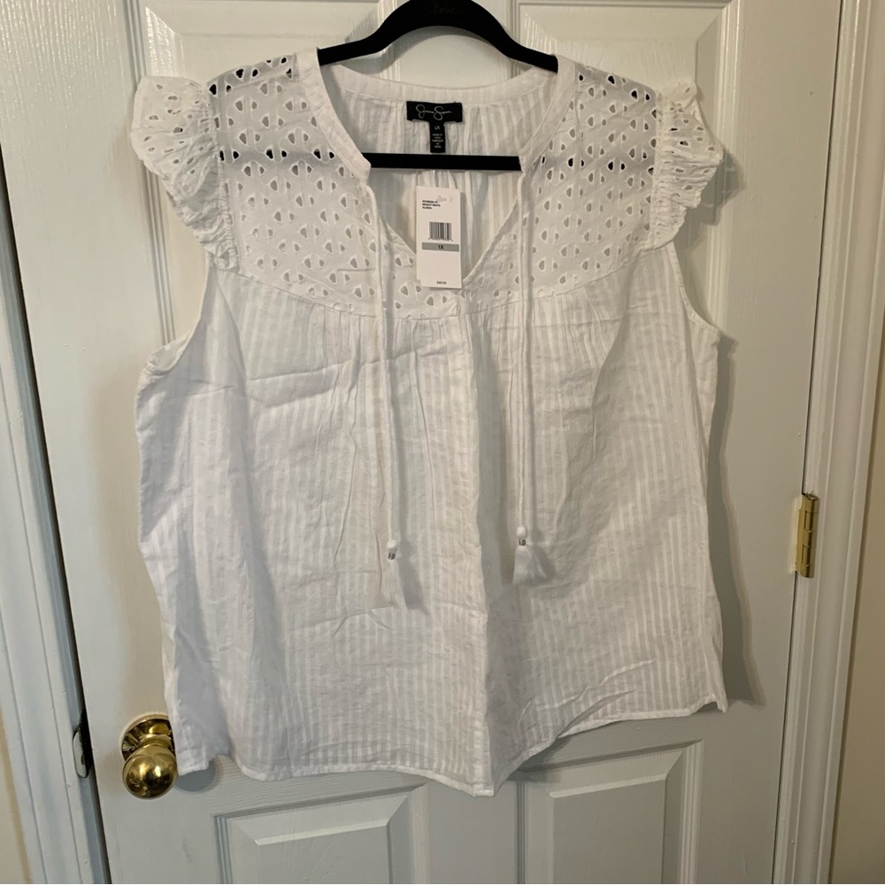 Jessica Simpson 1x bright white Alisha lace cap sleeve top